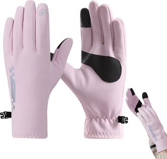 Generic Touch screen Fleece Lined warm winter gloves women Anti-slip Waterproof Windproof for cold weather Thermal ski riding driving (Pink)