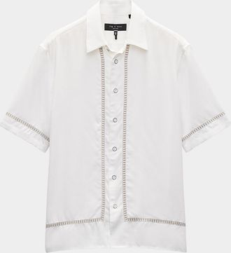 Rag & Bone Mens Dalton Embroidered-Trim Short-Sleeve Shirt