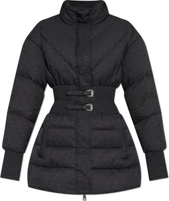 Versace Jeans Couture Jassen, Dames, Zwart, 2Xs, Leer, Donsjack met gerimpeld effect