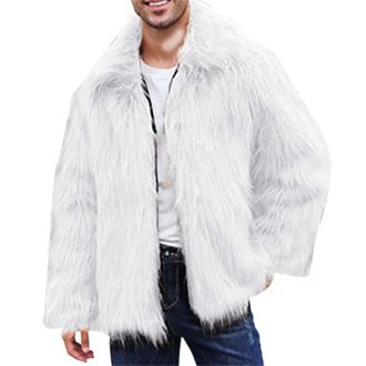 Generic RLEHJN Faux Fur Coat Men 3XL, Winter Jackets for Men Luxury Fluffy Coats Solid Color Furry Thicked Teddy Coat Warm Open Front Cardigans Turn-Down Coll