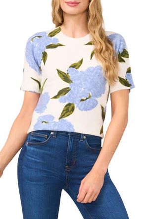 CeCe by Cynthia Steffe Hydrangea Print Short Sleeve Sweater in New Ivory at Nordstrom, Size X-Small