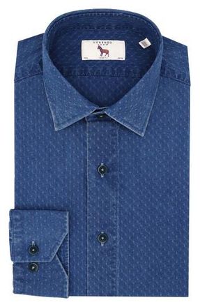 Lorenzo Uomo Trim Fit X-Embroidery Dress Shirt in Denim at Nordstrom Rack, Size 14.5 - 32