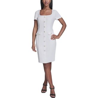 Karl Lagerfeld Floral Button Detail Scuba Crepe Sheath Dress in Soft White at Nordstrom, Size 12