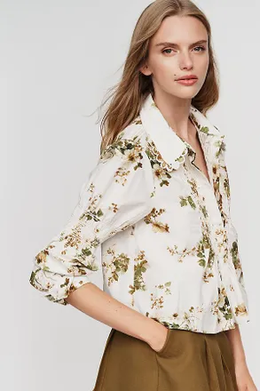 Maeve 100% Cotton Smocked Buttondown Shirt