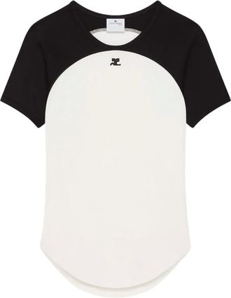 Courrèges T-shirt Circle Contrast con maniche raglan - Bianco