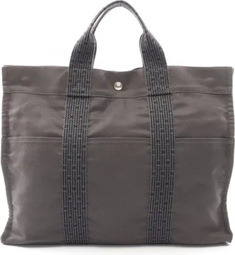 Herm&egrave;s Gray Nylon Canvas Handbag Tote Bag (Pre-Owned)