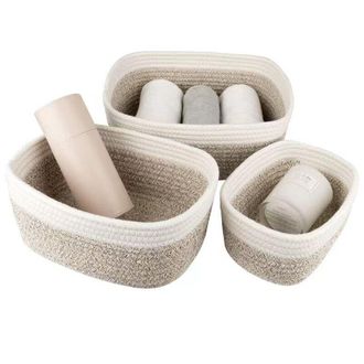 OEM Juego De 3 Cestas De Almacenamiento De Cuerda De Algod&oacute;n Trenzada, Cestas Para El Ba&ntilde;o, Cambiador, Cestas Tejidas, Apilables, Vers&aacute;tiles, Para La Deco