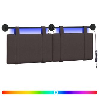 vidaXL Cabecero Colgante Con Luz Led Marr&oacute;n Oscuro Tela Vidaxl