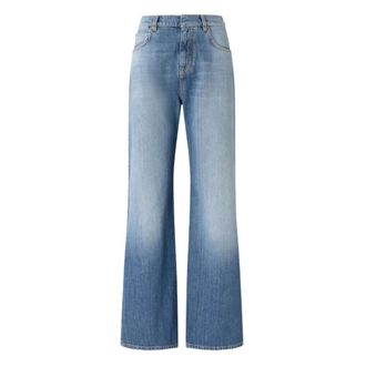 Pinko Wide Jeans, female, Blue, Size: W30 Wide leg jeans with fades
