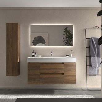 Cygnus Bath Mueble Ba&ntilde;o Bequia 120cm Y Coqueta Centrado Y Lavabo Nogal 120x45x66