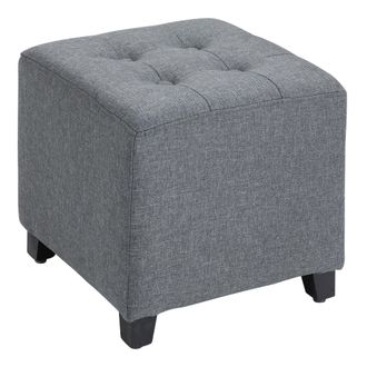 HOMCOM Linen-Look Square Ottoman Footstool w/ Button Tufts Wood Frame Padding Fabric Upholstered Stylish Home Furniture Footrest Side Table Grey | TJ