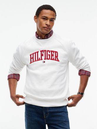 Tommy Hilfiger Mens Varsity Hilfiger Logo Raglan Sweatshirt - Ecru - XXXL