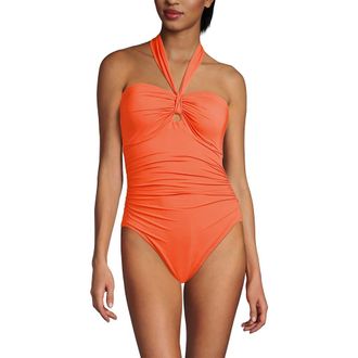 Lands End Slender Suit Multi-Way Bandeau High Leg One Piece Swimsuit in Papaya Orange at Nordstrom, Size 18