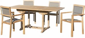 Macabane Mesa y sillas de jard&iacute;n de madera de teca y textileno 4/6 personas