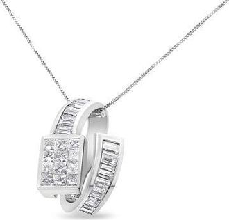 House of Brilliance 14K White Gold 2 cttw Princess and Baguette Cut Diamond Double Loop Pendant Necklace at Nordstrom