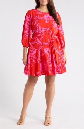 Sugarlips Darline Floral Collins Godet Minidress in Red-Pink-Combo at Nordstrom, Size 3 X
