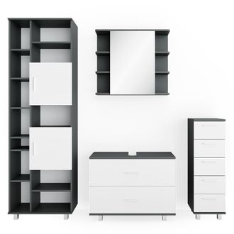 Vicco Conjunto De Muebles De Ba&ntilde;o Ilias, Blanco/antracita, 4 Piezas