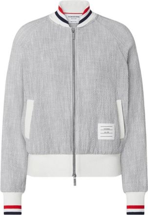 Thom Browne Cotton Tweed RWB Cuff Bomber Jacket - Dames - Bomber jackets - Grijs - XS - Tweed - Jassen