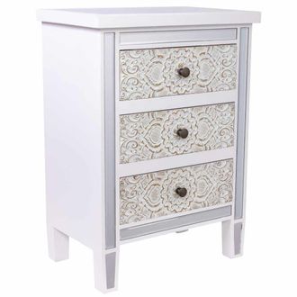 Wanderlust Deco Mesita de madera y cristal de 3 cajones 48x30x66