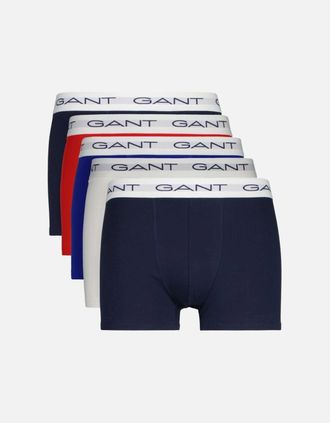 GANT Mens 5-Pack White Waistband Boxer Trunks, Red/White/Navy/Blue/Black - Size: 33/32/32