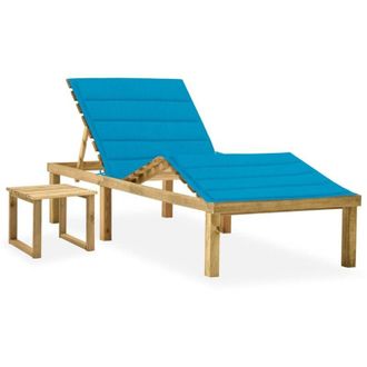 vidaXL Tumbona De Jard&iacute;n Con Mesa Y Coj&iacute;n De Madera De Pino Impregnada Vidaxl