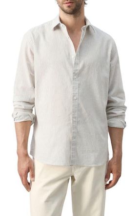 Mango Regular Fit Stripe Cotton & Linen Button-Up Shirt in Sand at Nordstrom, Size Xx-Large