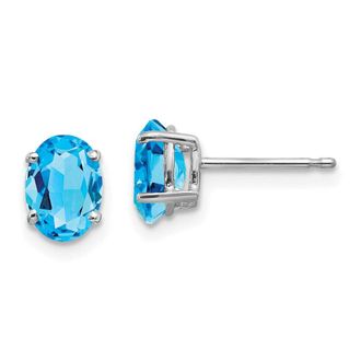 Diamond2Deal 14k White Gold 7x5mm Oval Blue Topaz Earrings