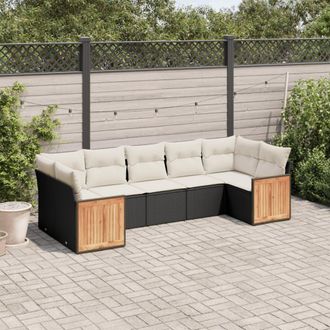 vidaXL Set De Comedor De Jard&iacute;n 7 Pzas Y Cojines Rat&aacute;n Sint&eacute;tico Negro Vidaxl