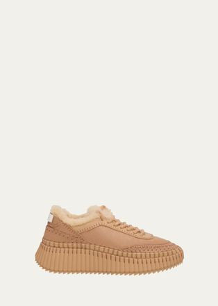 Chlo&eacute; Nama Shearling-Lined Suede Platform Sneakers