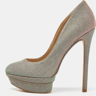 Brian Atwood Holographic Lurex Fabric Platform Pumps