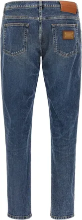 Dolce & Gabbana Logo-Plaque Cotton Denim Jeans - Blue