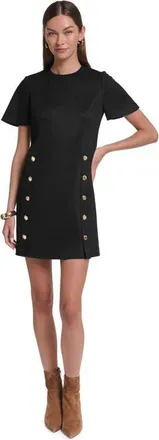Halston Heritage Short Sleeve Suede Shift Dress in Black at Nordstrom, Size 10