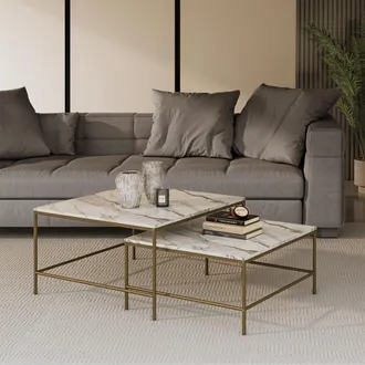 Vicco Tavolino Da Divano Ramio, Bianco/oro, 80 X 80 Cm 2 Parti, Vicco