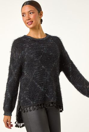 Roman Fluffy Knit Fringe Hem Jumper