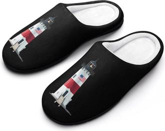 Generic Nantucket Brant Point Lighthouse Funny Mens Cotton Slippers Soft Non-Slip Rubber Sole House Slipper Indoor Outdoor