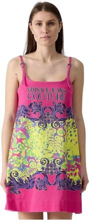 Versace Jeans Couture Korte jurk met patroon en logo - Dames - Korte kleedjes - Veelkleurig - XS - Katoen - Kleedjes