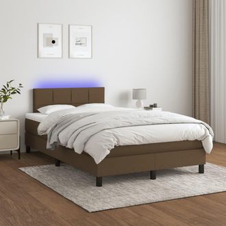 vidaXL Cama Box Spring Con Colch&oacute;n Y Led Tela Marr&oacute;n Oscuro 120x200 Cm Vidaxl