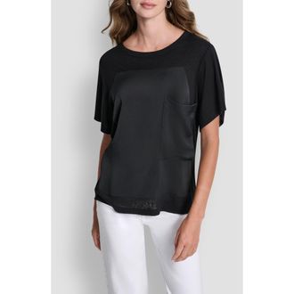 DKNY Mixed Media Satin Top in Black at Nordstrom, Size X-Small