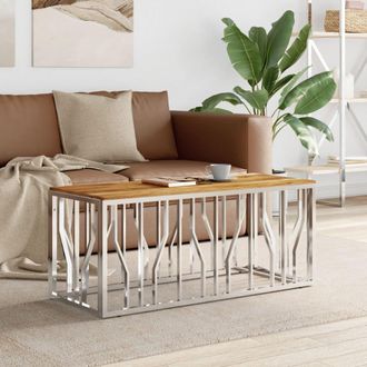 vidaXL Mesa De Centro Acero Inoxidable Y Madera Maciza Acacia Plateada Vidaxl
