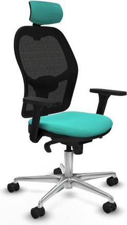 Piqueras y Crespo Piqueras Y Crespo - Jorquera Sincro Malla Negra Similpiel Turquesa Brazos 3d Base Aluminio Cabecero 2d Ruedas 65mm Nailon