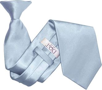 DQT Mens Plain Satin Polyester Easy to Wear Clip On Tie Made for Security Officers Business and Wedding - Dusty Blue