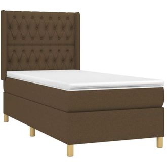 vidaXL Cama Box Spring Colch&oacute;n Y Luces Led Tela Marr&oacute;n Oscuro 90x190cm