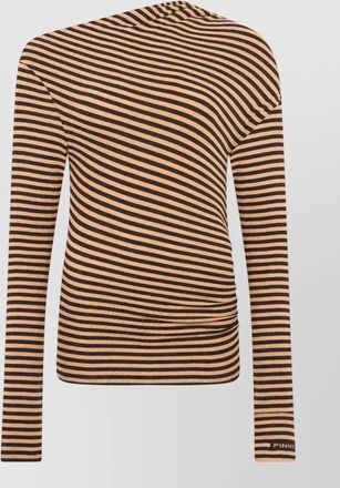 Pinko striped asymmetric long-sleeve knit polo top