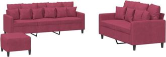 vidaXL Vidaxl - Juego De Sof&aacute;s Con Cojines 3 Piezas Terciopelo Rojo Tinto
