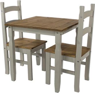 Core 10 Core Products - Corona Square Small Dining Table and 2 Chair Set - Pine - 75 x 75 x 75 cm - Grey Wax/Antique Waxed Pine