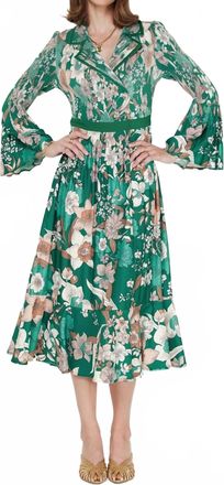 Current Air Floral Pleated Midi Dress In Green