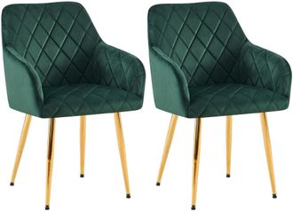 Clp Lote De 2 Sillas De Comedor Monett Terciopelo Verde Metal Oro