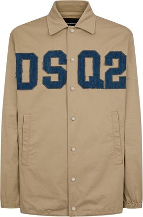 Dsquared2 logo-appliqu&eacute; shirt jacket - men - Polyester/Cotton/Spandex/Elastane - 46 - Neutrals