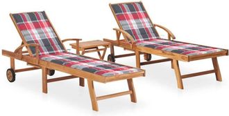 vidaXL Vidaxl - Tumbonas Con Mesa Y Coj&iacute;n 2 Unidades Madera Maciza De Teca