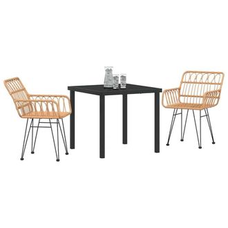 Berkfield Home Elegant 3 Piece Garden Dining Set Brown Poly Rattan in Beige